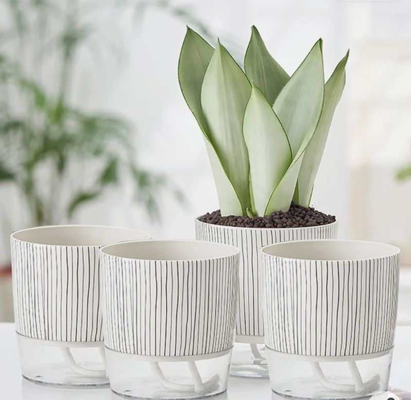 Photo 1 of 
4 Pcs Self Watering Planter Pots, Indoor Plant Plastic Flower Pot with Transparent Visible Water Storage Tank Drainage Hole, Suitable for Indoor and Outdoor Gardens Plant Pot-Stripe