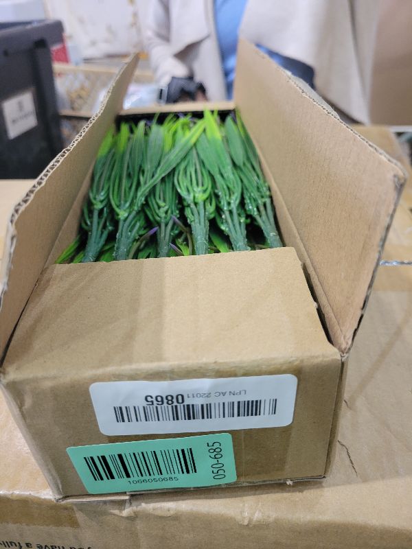 View 2 of 12 Bundles Artificial Grass Fake Plants?Outdoor Fake Monkey Tail Grass with Flowers for Pot UV Resistant Lavender Patio Garden Porch Home Window Hanging Planter Decor Faux Plastic Shrubs(Puper+Green)