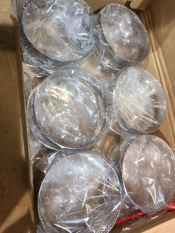 Photo 1 of 12Pack Tart Rings 3.15 Inch Perforated Tart Ring Stainless Steel, Round Mousse Cake Ring Metal Pastry Mold for Baking Cooking Pastries, small fruit tartet crust 8cm