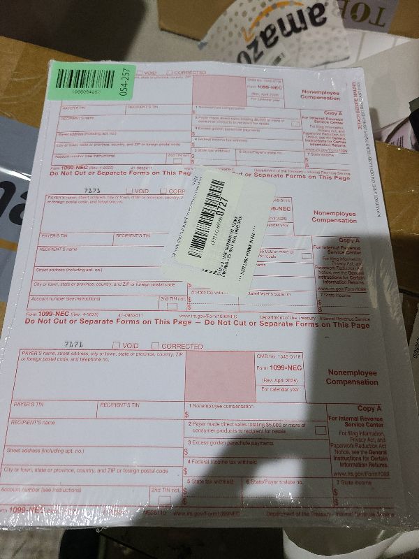 Photo 1 of 1099 NEC Forms 2025, 1099 NEC Laser Forms IRS Approved Designed for QuickBooks and Accounting Software 2025, 4 Part Tax Forms Kit, 25 Vendor Kit – Total 38 (108) Forms