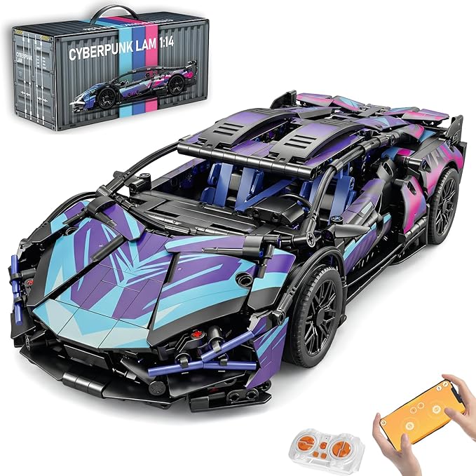 Photo 1 of **MSRP 59.99** DIY RC Kit - 1280PCS Building Blocks for Adults & Kids, 1:14 Scale Remote Control Sports Car with LED Lights, STEM Building Blocks for Creative Play