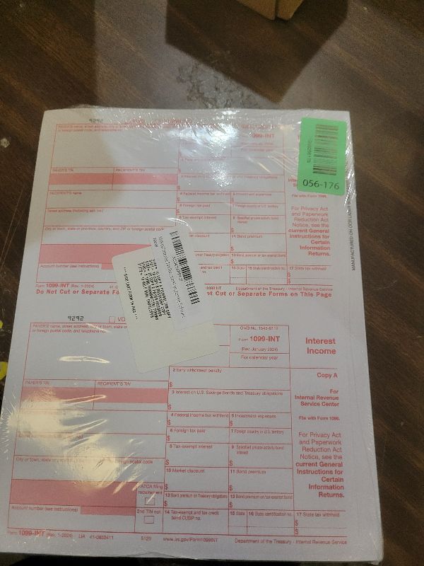 Photo 1 of 1099 INT Interest Tax Forms Set 4 Part 10 Pack for 2025 And Self-Seal envelopes. Kit For 10 Vendors, Laser Forms Designed for QuickBooks and Accounting Software