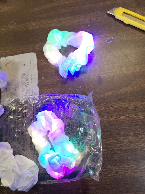 Photo 1 of 12PCS LED Hair Scrunchies Light Up White Scrunchies,Satin Ponytail Holder Glow in the Dark Hair Accessories Neon Rave Party Supplies