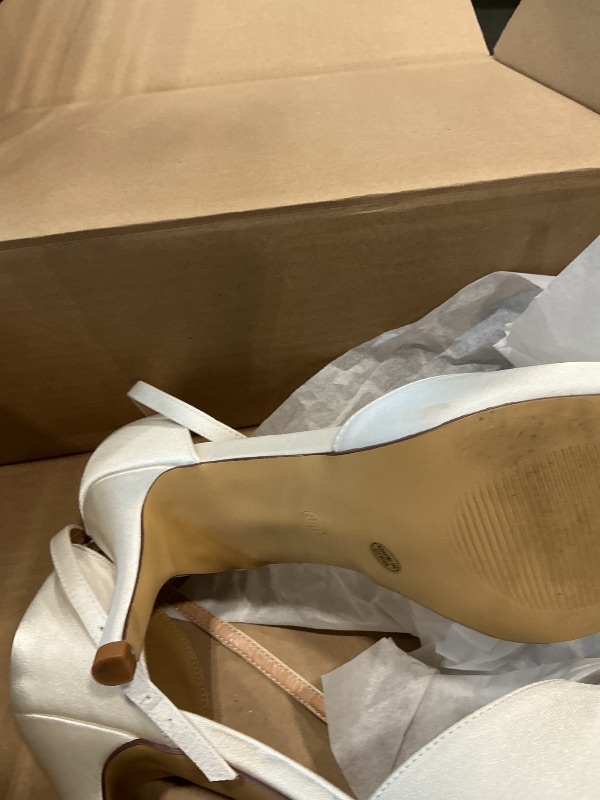 Photo 1 of ELEGANTPARK HC1811 Wedding Shoes for Bride Ankle Strap Wedding Heels for Women Closed Toe Pointed Bridal Shoes Satin Evening Party Prom Dress Pumps Ivory 8.5