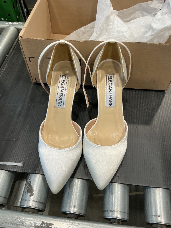 Photo 1 of ELEGANTPARK HC1811 Wedding Shoes for Bride Ankle Strap Wedding Heels for Women Closed Toe Pointed Bridal Shoes Satin Evening Party Prom Dress Pumps Ivory 8.5