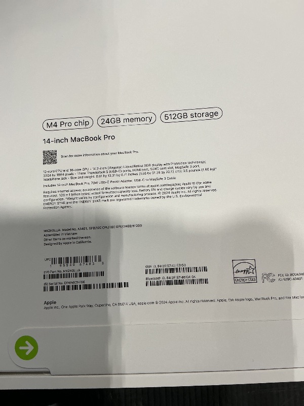 Photo 1 of Apple 2024 MacBook Pro Laptop with M4 Pro, 12-core CPU, 16-core GPU: Built for Apple Intelligence, 14.2-inch Liquid Retina XDR Display, 24GB Unified Memory, 512GB SSD Storage; Space Black