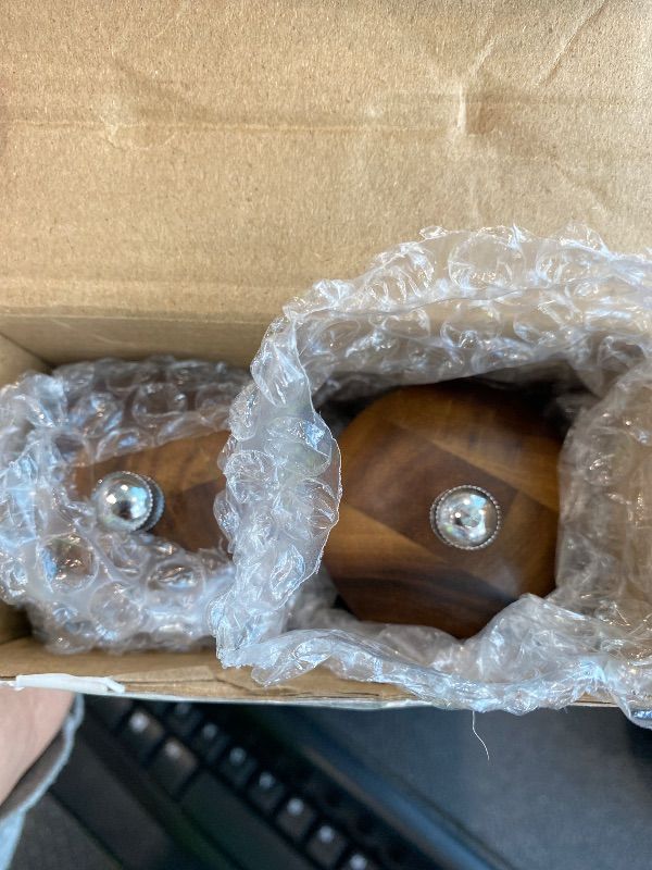 Photo 1 of **MINOR DAMAGE - USED**
Gennua Kitchen Wooden Salt and Pepper Grinder Set: Refillable Salt & Pepper Mills Adjust for Customized Coarseness, Crafted of Solid Acacia Wood with Ceramic/Stainless Steel Core, 8 Inches Each