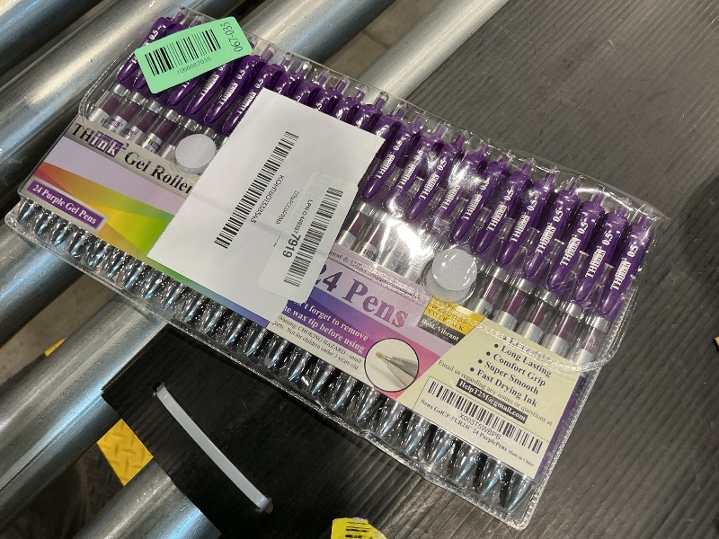 Photo 1 of [24 Pens - Purple Ink] Think2 Retractable Gel Pens. (24 Purple) Fine Point (0.5mm) Rollerball Pens with Comfort Grip.