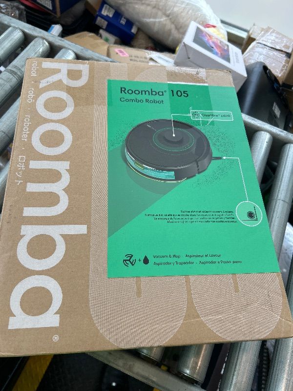 Photo 1 of **This item needs battery and mop pads to function** iRobot Roomba 105 Combo Robot Vacuum & Mop - Easy to use, Intense Power-Lifting Suction, LiDAR Navigation, Multiple Cleaning Modes, Avoids Mopping Carpets, Self-Charging