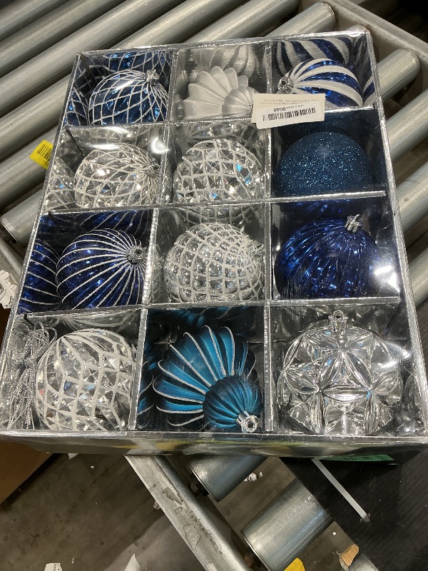 Photo 1 of 4" Christmas Ball Ornaments Set 12PCS Large Shatterproof Plastic Ornaments Christmas Tree Ball Hanging Ornaments for Xmas Tree Wedding Party Holiday Decorations - Silver, Blue