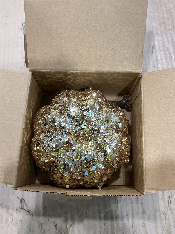 View 3 of *USED*
DomeStar Artificial Glitter Pumpkin, Gold Faux Pumpkin Harvest Table Centerpiece for Fall, Halloween & Thanksgiving Decorations