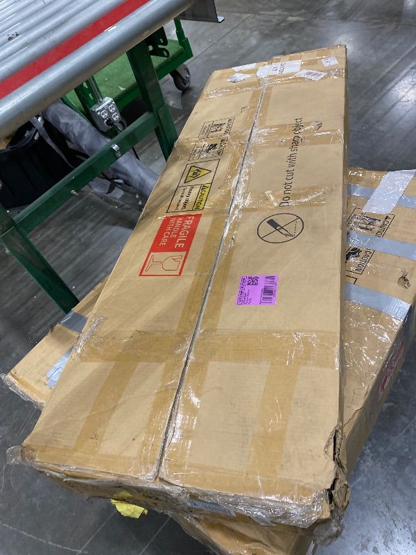 Photo 1 of *PARTIAL SET*
DWVO 56.3" Makeup Vanity with LED Lighted Mirror, Large Vanity Desk with RGB Glass Cabinets, Open Shelving, Built-in Power Strip & Cushioned Stool