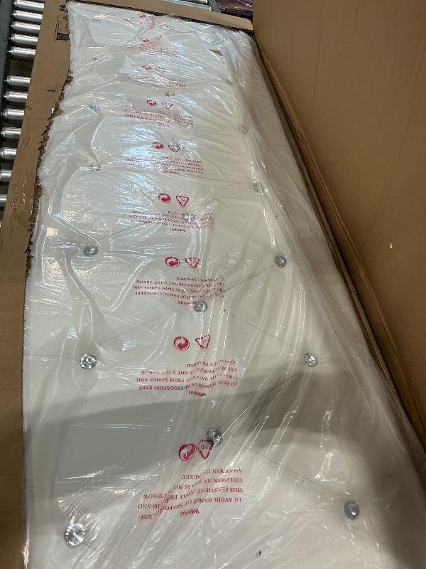 Photo 1 of *PARTIAL SET*
Garvee Queen Size Bed Frame with LED Lights, Floating Bed with Velvet Upholstered Storage Headboard, No Box Spring Needed, Noise Free, Easy Assembly, White