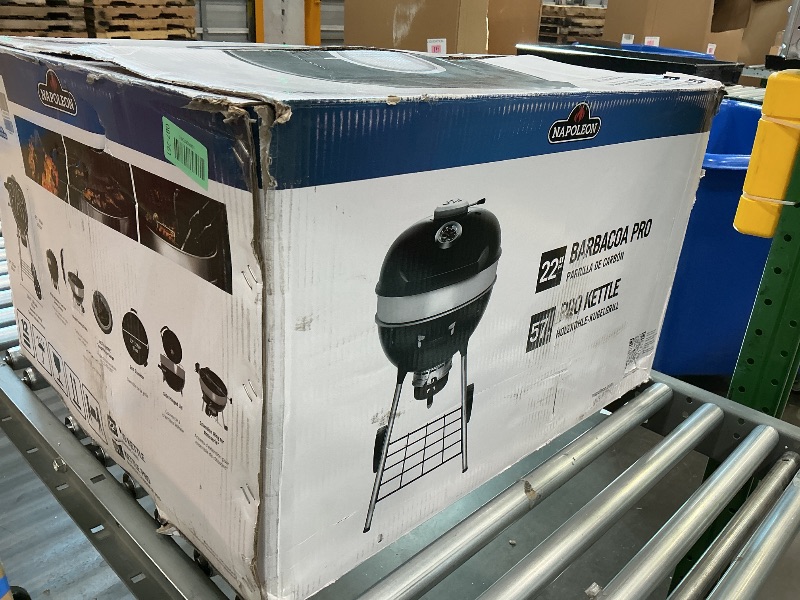 Photo 1 of *Dirty item* Napoleon PRO22 Professional Charcoal Kettle Grill, Black, Porcelain-Enameled Lid and Bowl, Chrome-Plated Cooking Grid