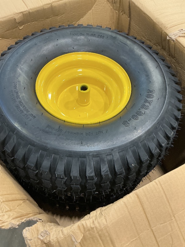 Photo 1 of (2-Pack) 20x8.00-8 Rear Tire and Wheel Assemblies - 4 Ply Tubeless Tire Compatible Replacement for Riding Lawn Mowers - 3/4" Borehole, 3.5" Offset Hub and 3/16" Keyway