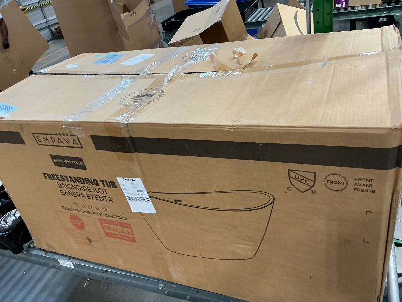 Photo 1 of **CRACKED IN TUB CHECK PHOTOS**Empava Freestanding Bathtub, Flatbottom Acrylic Soaking Tub, Contemporary Stand Alone Design with Brushed Nickel Drain & Overflow, Glossy White, cUPC Certified, 59 Inch