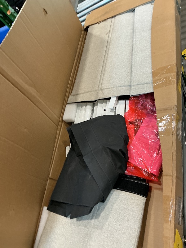 Photo 1 of **MISSING HARDWARE UNKNOWN**Zinus Queen Maya Upholstered Bed Frame with Asymmetric Headboard, Durable Wooden Slats, Sturdy Framework, Noise Free Sleep, No Box Spring Needed, Easy Assembly, Eco Friendly Packaging, Dark Grey