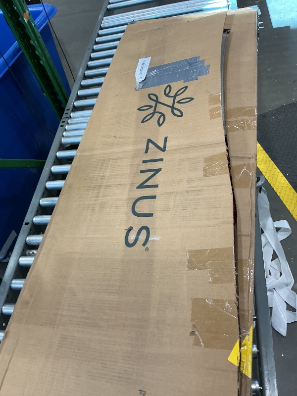 Photo 1 of **MISSING HARDWARE UNKNOWN**Zinus Queen Maya Upholstered Bed Frame with Asymmetric Headboard, Durable Wooden Slats, Sturdy Framework, Noise Free Sleep, No Box Spring Needed, Easy Assembly, Eco Friendly Packaging, Dark Grey