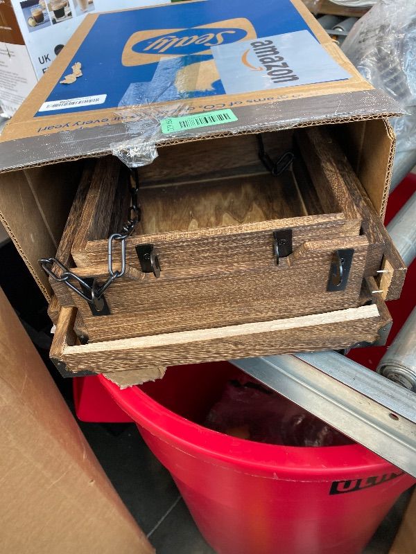 Photo 1 of ***MINOR DAMAGE*** ***SEE WAREHOUSE PHOTOS***  J JACKCUBE DESIGN 3-Tier Rustic Wood Hanging Fruit Basket, Kitchen Fruit, Vegetable Storage Organizer, Countertop Space Saver- Heavy Duty Metal Hooks- MK1008A