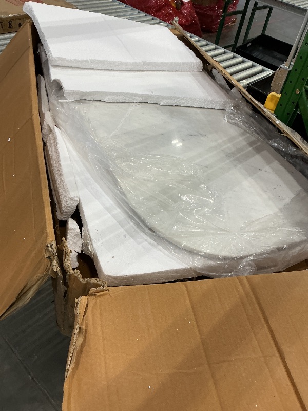 Photo 1 of ***MAJOR DAMAGE*** Rectangular Walnut Wood Coffee Table with White Marble Top – Modern Accent Furniture for Living Room, Bedroom or Office, Decorative Home Decor Table with Brown and White Finish, 48 x 24 x 16"