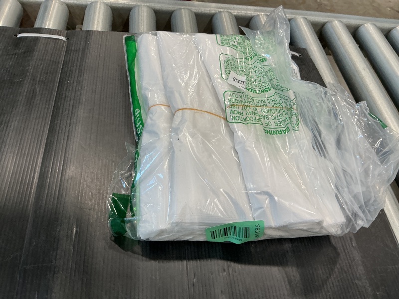 Photo 1 of [250 Count] White Plastic T-Shirt Bags with Handles – HDPE Heavy Duty 26 Micron 11" x 6" x 21" (1/6 BBL) – Recyclable Takeout & Carry-Out Bags for Restaurants, Grocery, Retail & Food Truck