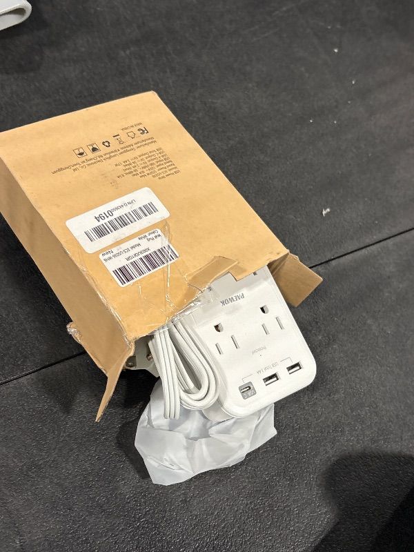 Photo 1 of Flat Electrical Outlet Extender with USB C Ports, 4 Outlet 3 USB Wall Plug, 6 ft Thin Extension Cord, Flat Plug Power Strip Surge Protector for Home, Office. White