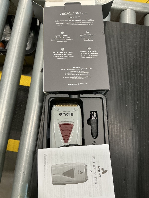 View 2 of ***VERY USED*** Andis TS-1 17235 Pro Foil Lithium Titanium Foil Shaver, Cord/Cordless, Smooth Shaving Cordless Shaver with Charger, Gray