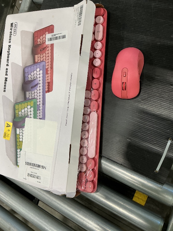 Photo 1 of **NEEDS AAA BATTERIES**
Wireless Keyboard and Mouse Combo, Retro Round Keycap Typewriter Keyboard with Phone/Tablet Holder, Cute Colorful Keyboard for Windows/Computer/Laptop by SABLUTE (Pink)