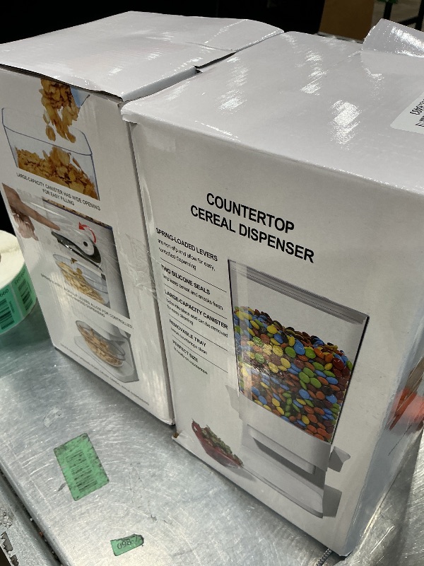 Photo 1 of FHJP Cereal Dispenser Countertop, 5L Cereal Containers Storage Dispenser for Pantry, Large Dry Food Cereal Dispenser, Not Easy to Crush Cereal, Can Hold Oatmeal, Snack, Grain, Pet Food (White, 2Pc)