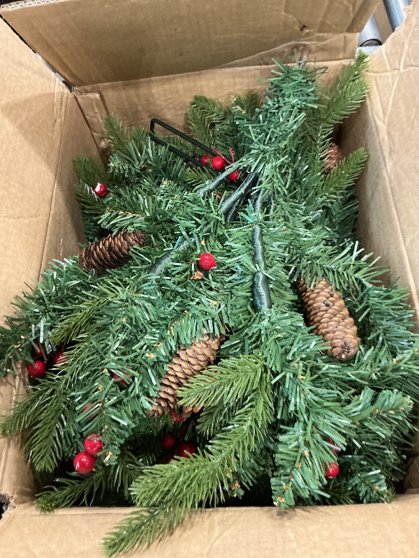 Photo 1 of *Missing items/Doesnt light* Timer 2 Pack Outdoor Christmas Tree Urn Filler 24 Inch Artificial Xmas Tree withPinecones Red Berries Tripod Stake Warm White & Colorful Lights Battery Operated 8 Mode Porch Decor Pathway Holiday Yard