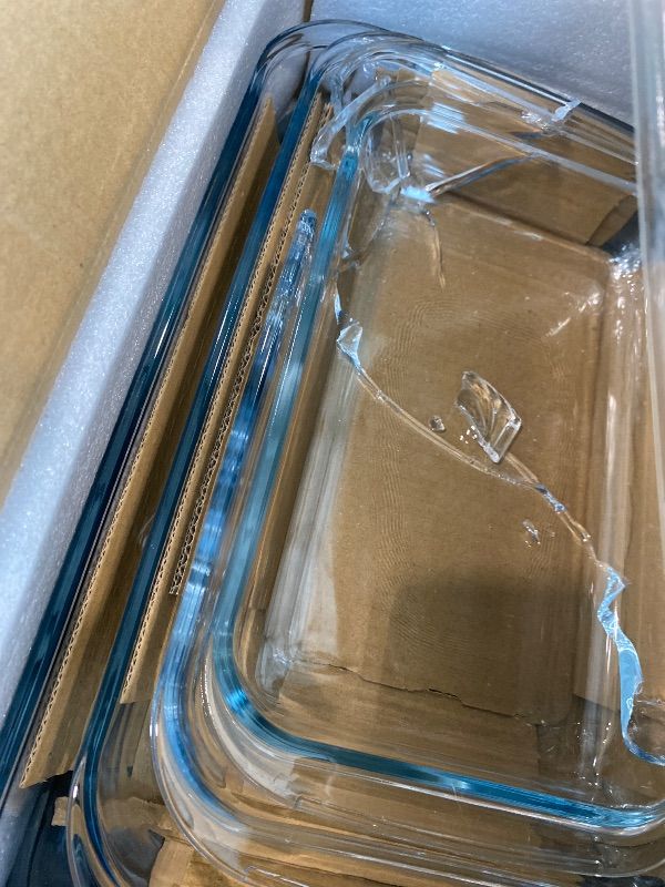 Photo 1 of *damaged item/2 broke/ look at pic* 4-Piece Deep Glass Baking Dish Set with Plastic lids,Rectangular Glass Bakeware Set with Lids, Baking Pans for Lasagna, Leftovers, Cooking, Kitchen, Freezer-to-Oven and Dishwasher, Gray