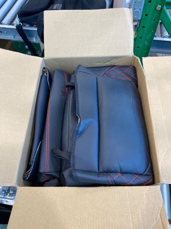Photo 1 of ***MINOR DAMAGE*** WENNFOUR Tacoma Seat Covers 2016-2023 Full Set, Leather Truck Interior Sets with Lumbar Support Custom Fit for Toyota Tacoma 3rd Gen Double/Crew Cab SR SR5 TRD Sport TRD Off-Road TRD Pro(Black Red)