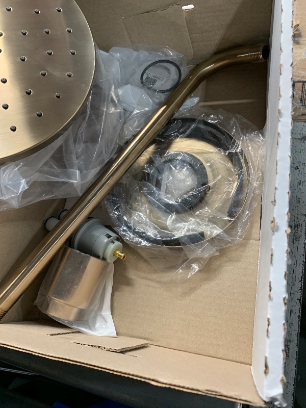 Photo 1 of ***(USED/ UNKNOWN IF MISSING PARTS)***Delta Modern 14 Series Round Rain Shower Faucet Set, Brushed Gold Shower Head and Handle Set, Valve Trim Kit, Champagne Bronze T14269-CZ-PP (Valve Not Included)