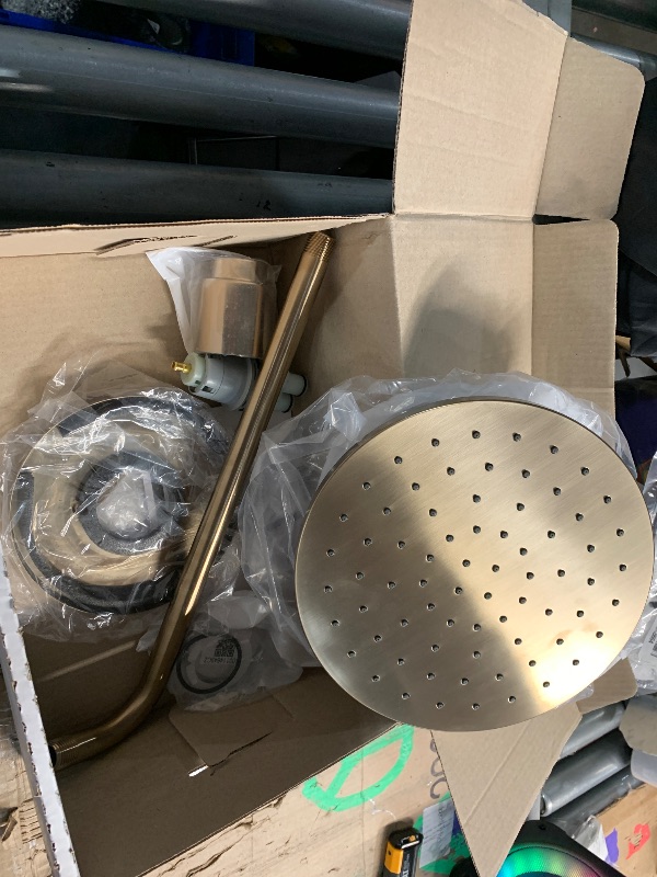 Photo 1 of ***(USED/ UNKNOWN IF MISSING PARTS)***Delta Modern 14 Series Round Rain Shower Faucet Set, Brushed Gold Shower Head and Handle Set, Valve Trim Kit, Champagne Bronze T14269-CZ-PP (Valve Not Included)