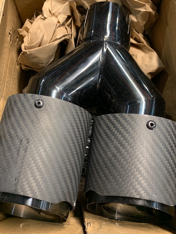 Photo 1 of (used)(minor damage) Upower Pack of 2 Carbon Fiber Exhaust Tip Tailpipe 2.5 Inch Inlet 3.5" outlet 9.8" Length Stainless Steel Exhaust Muffler Tip