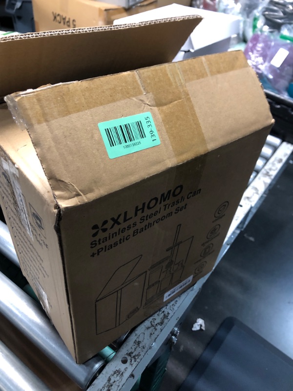 Photo 1 of ***DAMAGED - SEE NOTES/PICTURES*** XLHOMO Black Bathroom Accessories 8 Piece Black and Gold Bathroom Set, Bathroom Accessories with Stainless Steel Bathroom Trash Can,Toilet Brush,Toothbrush Set,Soap Dispenser