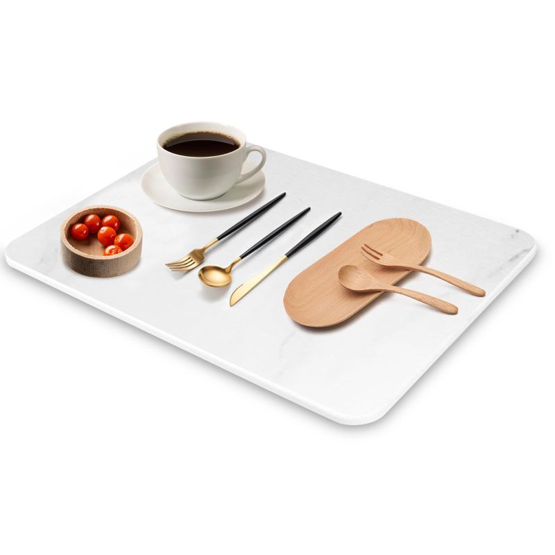 Photo 1 of ***DAMAGED - SEE NOTES/PICTURES*** Diatomaceous Earth Stone Drying Mat for Kitchen Counter - White Marble Dish Drying Pad (21.7" X 15.8") - Water Absorbent, Heat Resistant, Non-Slip Mat for Dishes, Cups & Bottles