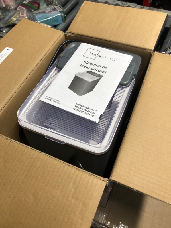 Photo 1 of Mainstays Countertop Ice Maker, Soothing Grey, 9 Bullet Cubes, 2 Ice Sizes, 26 lbs/24H with Removable & Washable Ice Tray & Scoop, with Self-Cleaning Function
