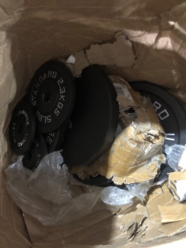 Photo 1 of ***************MISSING BARBELL**************
Fitvids Cast Iron 1" Standard Weight Plates Set Including 5FT Standard Barbell Bar & Star Locks for Strength Training and Weightlifting, Style 1, Black