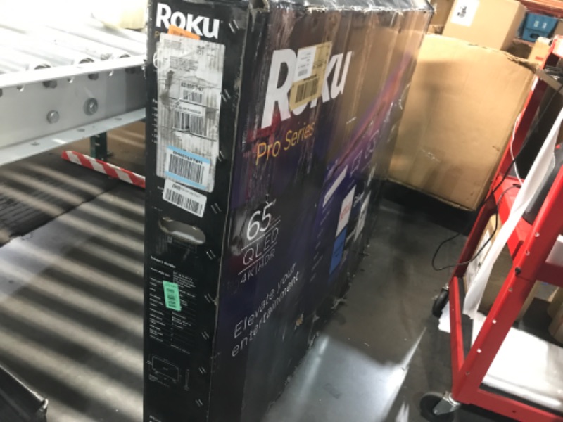 Photo 1 of ***(ITEM TURNS ON UNABLE TO TEST FURTHER)***Roku Smart TV – 65-Inch Pro Series 4K QLED RokuTV with Backlit Roku Voice Remote Pro, Dolby Vision IQ, 120Hz Refresh Rate – Live Local News, Sports, Gaming