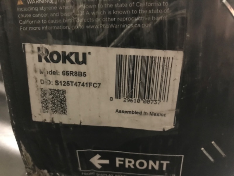 Photo 1 of ***(ITEM TURNS ON UNABLE TO TEST FURTHER)***Roku Smart TV – 65-Inch Pro Series 4K QLED RokuTV with Backlit Roku Voice Remote Pro, Dolby Vision IQ, 120Hz Refresh Rate – Live Local News, Sports, Gaming