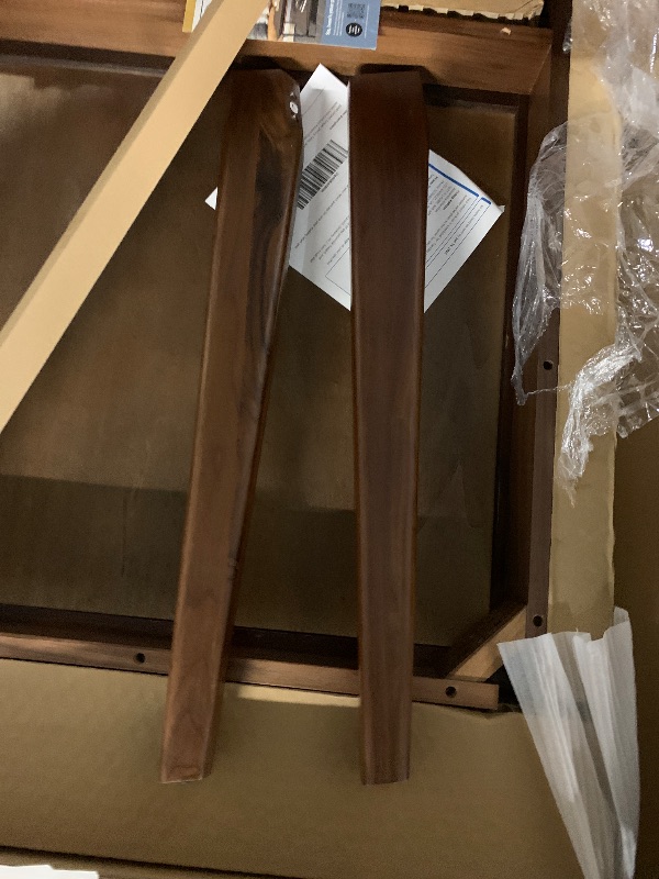 Photo 1 of ***MISSING PARTS***
***TRUCK/TRAILER PICKUP ONLY*** ***STOCK PHOTO FOR REFERENCE ONLY*** SIMPLIHOME Draper Dining Table - 66 inch Wide Solid Walnut Veneer Rectangular Table, Mid-Century Modern Style for Dining Room or Kitchen with Tapered Legs and Spaciou