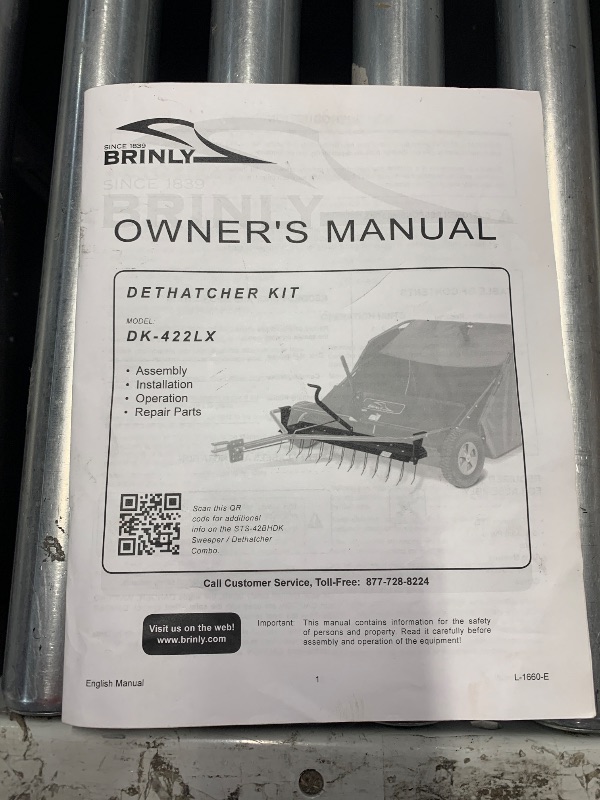 Photo 1 of ** item is missing some hardware and possibly parts** Brinly STS-42BHDK-A 42" Tow-Behind Lawn Sweeper with Dethatcher and Hamper Windscreen