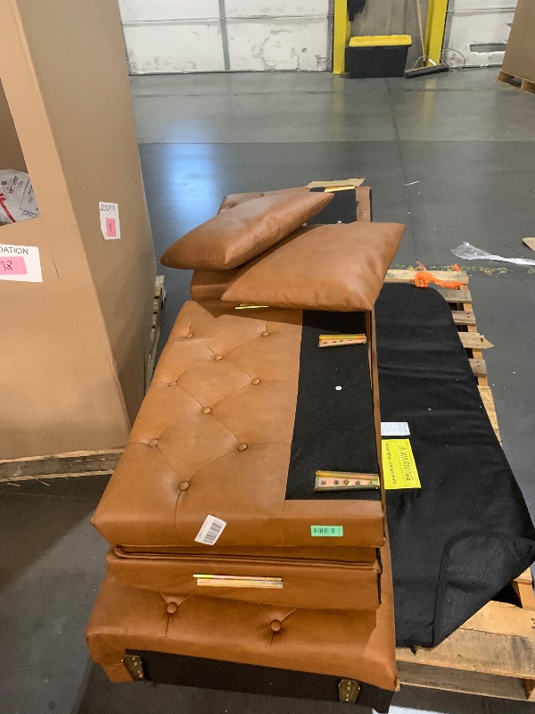 Photo 1 of e***TESTED FOR POWER ONLY******UNABLE TO TEST******TRUCK/TRAILER PICKUP ONLY***GarveeHome 81" Leather Couch for Living Room, Chesterfield Sofa with Deep Seat, Handmade Button Tufted 3 Seater Sofa, Modern Leather Sofa for Small Apartment, Office, Cognac Ta