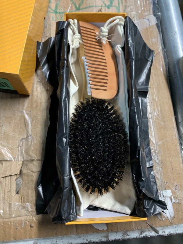 Photo 1 of ***(USED)***Belula 100% Boar Bristle Hair Brush Set (Medium). Soft Natural Bristles for Thin and Fine Hair. Restore Shine And Texture. Wooden Comb, Travel Bag and Spa Headband Included!