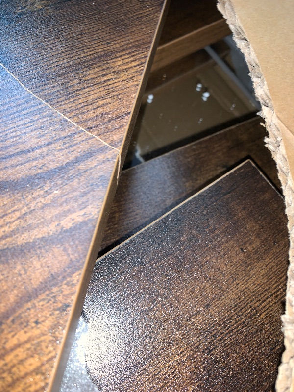 Photo 1 of ***DAMAGED PLEASE SEE PICTURES***Garvee Corner Vanity Desk and Stool, Corner Makeup Vanity with LED Lighted Mirror Charging Station and Cabinet for Bedroom, Brown