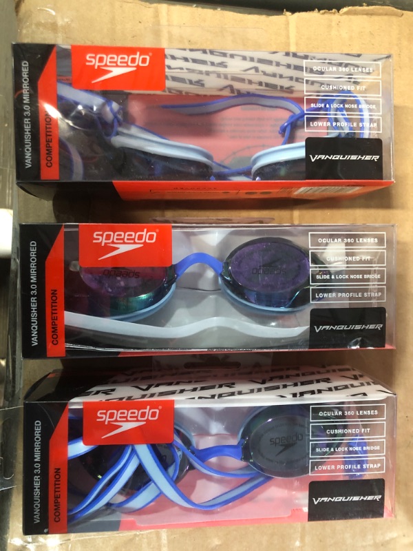 Photo 1 of (3 PAIRS) Adult Speedo Vanquisher 3.0 Mirrored Swim Goggles
