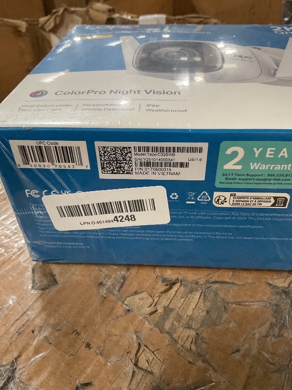 Photo 1 of * factory sealed *
Tapo TP-Link ColorPro Wi-Fi Outdoor Camera | Plug-in | Daylight Clarity at Night | 2K QHD | Person/Pet/Vehicle Detection | Local/Cloud Storage | 127° FOV | Built-in Siren C325WB