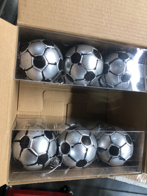 Photo 1 of ***(missing a pack/ not a complete set)***Leitee 18 Pcs Christmas Plastic Soccer Ball 2.36 Inch Xmas Tree Ornaments with Hanging Loop Sports Theme Decorative Hanging Ornaments for Holiday Party Christmas Tree Home