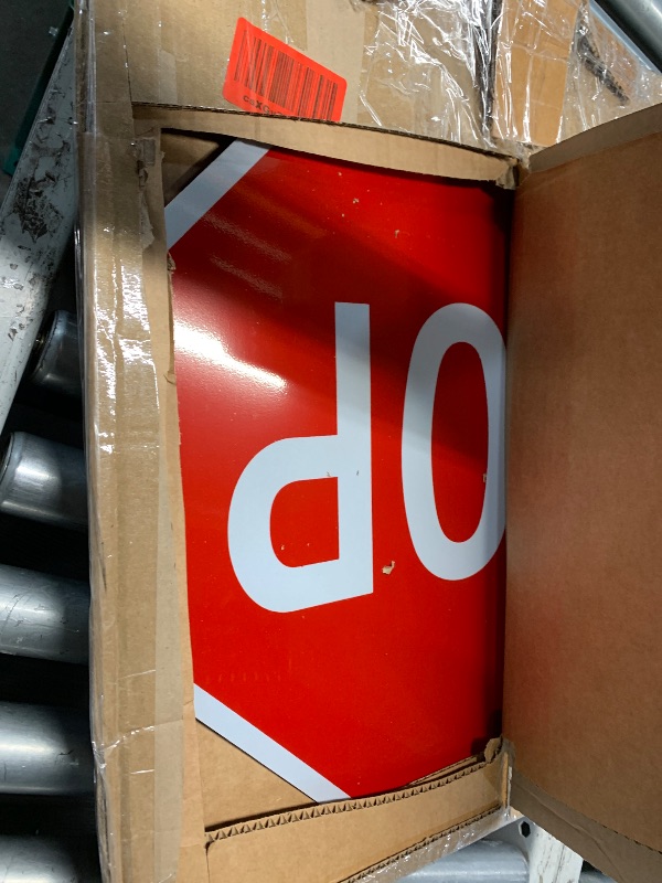 Photo 1 of ) Large Stop Sign with Handle, 18 x 18 Inches Double Sided Stop/Slow Traffic Sign, Rust Free Aluminum Reflective, Weather Resistant, Waterproof, Fade Resistant, Easy to Mount.